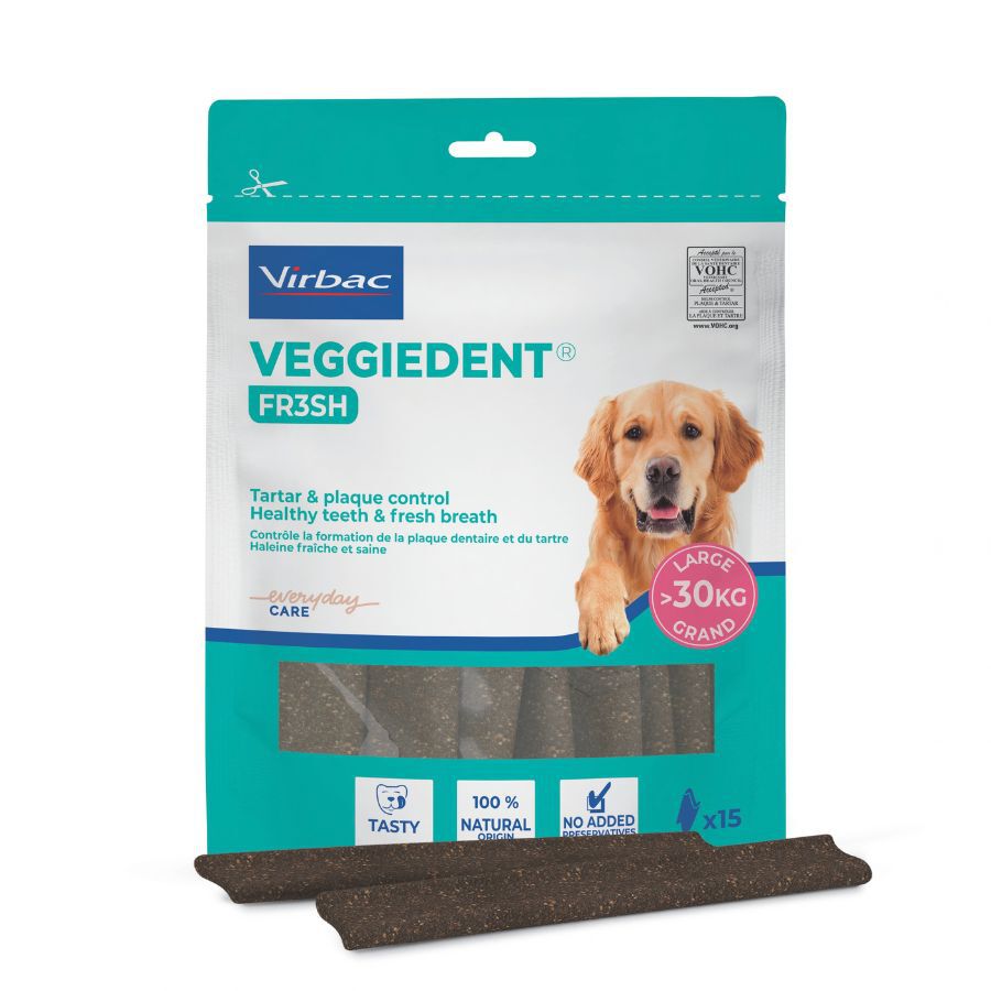 15 sticks Virbac Snacks Dent&aacute;rios Veggiedent Fresh para c&atilde;es de ra&ccedil;a grande, , large Imagem n&uacute;mero 1