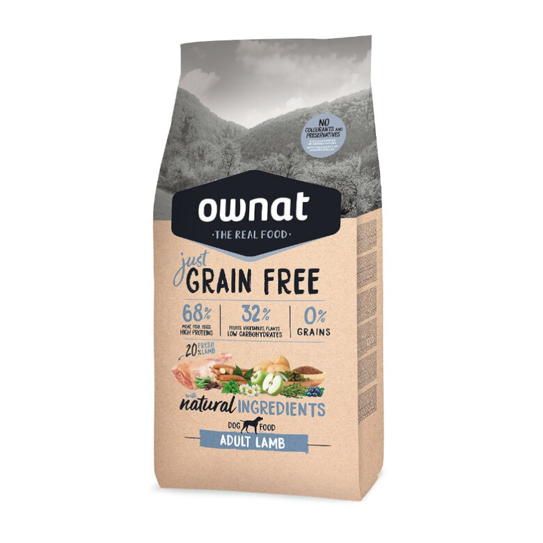 14 kg Ownat Just Grain Free Adult Cordeiro ração para cães,  Imagem número 1 14 kg Ownat Just Grain Free Adult Cordeiro ração para cães, , large Imagem número 1