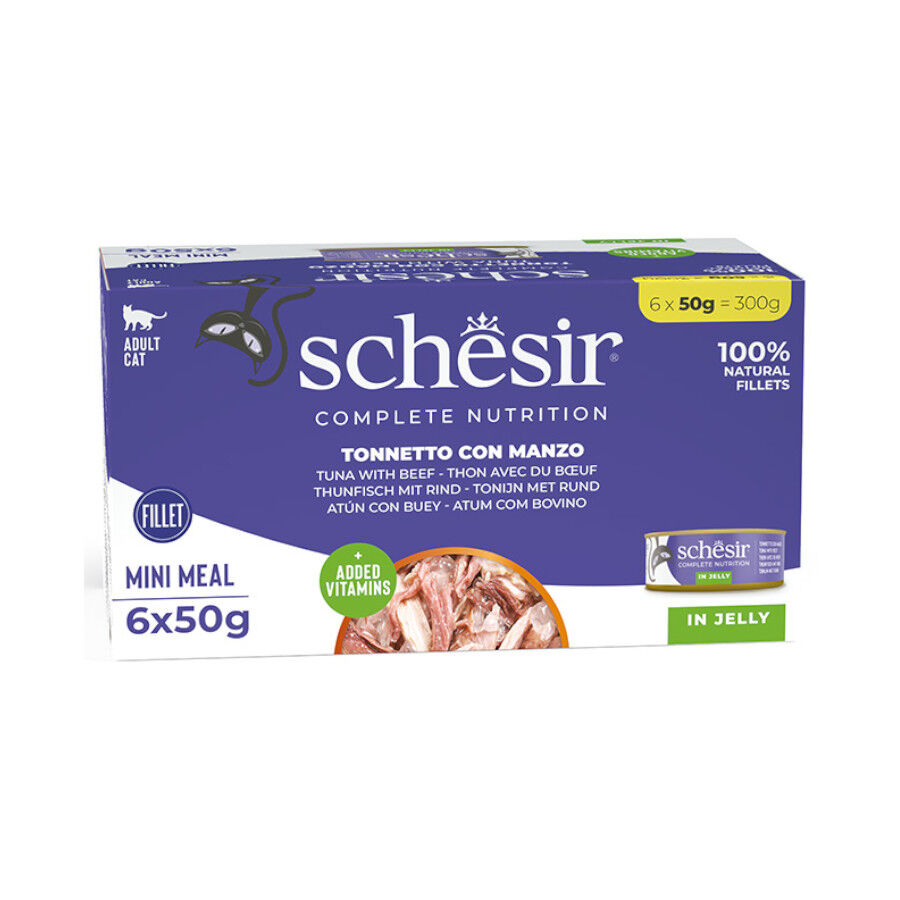 6 latas x 50 g Schesir Nature Atum e Bife de Boi em Geleia lata para gatos, , large Imagem n&uacute;mero 1