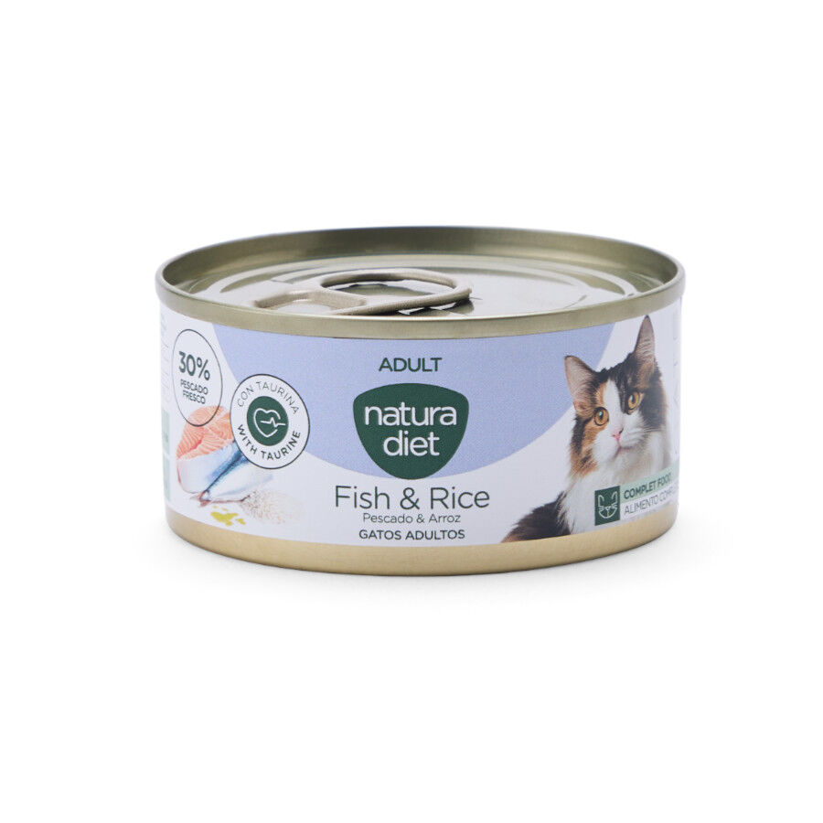 85 g Natura Diet Adult Comida H&uacute;mida de Peixe e Arroz em Lata para gatos, , large Imagem n&uacute;mero 1