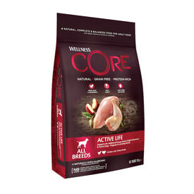 Wellness Core Active Life Frango e Peru ra&ccedil;&atilde;o para c&atilde;es