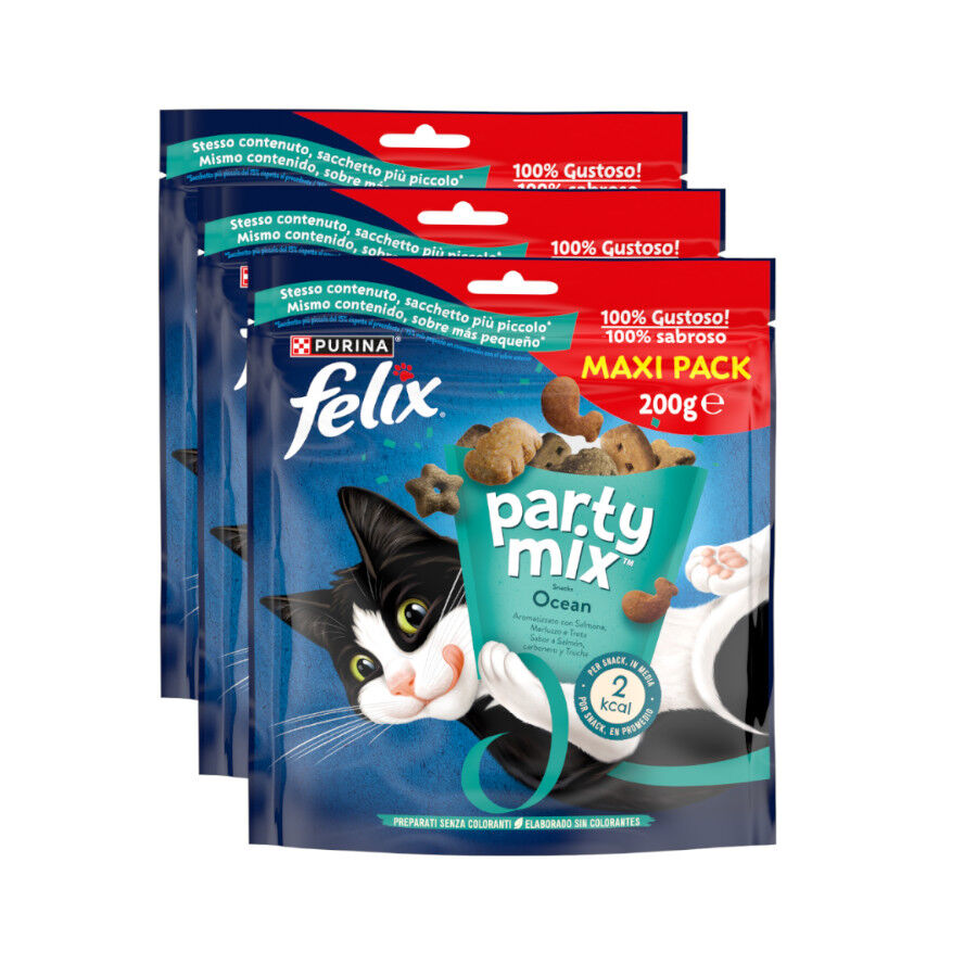 3 pacotes x 200 g Felix Biscoitos Party Mix Peixe para gatos Pack poupan&ccedil;a!, , large Imagem n&uacute;mero 1