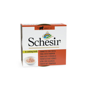 Schesir Bife de Atum com Abóbora e Caldo de Peixe lata para gatos