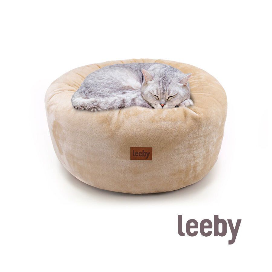 Leeby Cama Donut Premium Capa Amov&iacute;vel de Veludo branco para gatos, , large Imagem n&uacute;mero 2