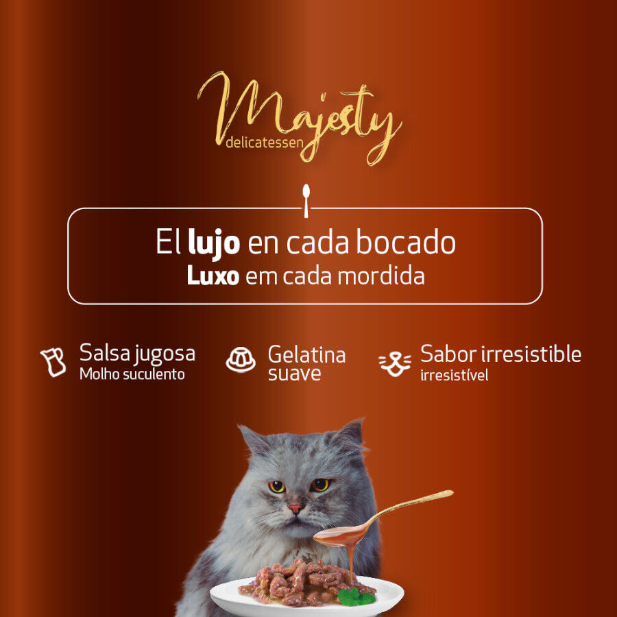 96 saquetas x 100 g Majesty Multipack Comida h&uacute;mida de peixe e carne em saquetas para gatos, , large Imagem n&uacute;mero 5