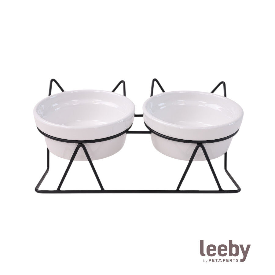 Leeby Comedouro Duplo de Cer&acirc;mica Branco para gatos, , large Imagem n&uacute;mero 2