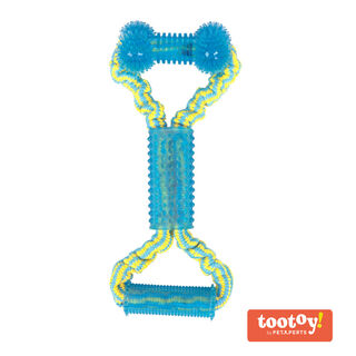 Tootoy! Tug Bone Blue Osso de Borracha com Corda para cães