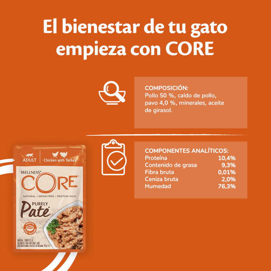 85 g Wellness Core Adult Frango e Peru em Pat&ecirc; saqueta para gatos, , large Imagem n&uacute;mero 5