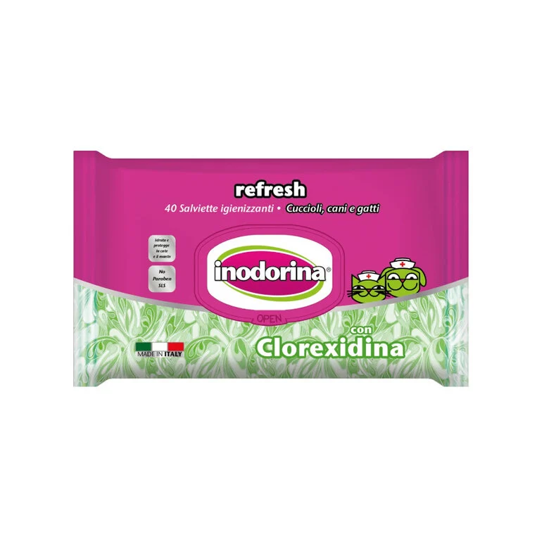 Inodorina Refresh Toalhitas Húmidas Clorexidina para cães e gatos,  Imagem número 1 Inodorina Refresh Toalhitas Húmidas Clorexidina para cães e gatos, , large Imagem número 1