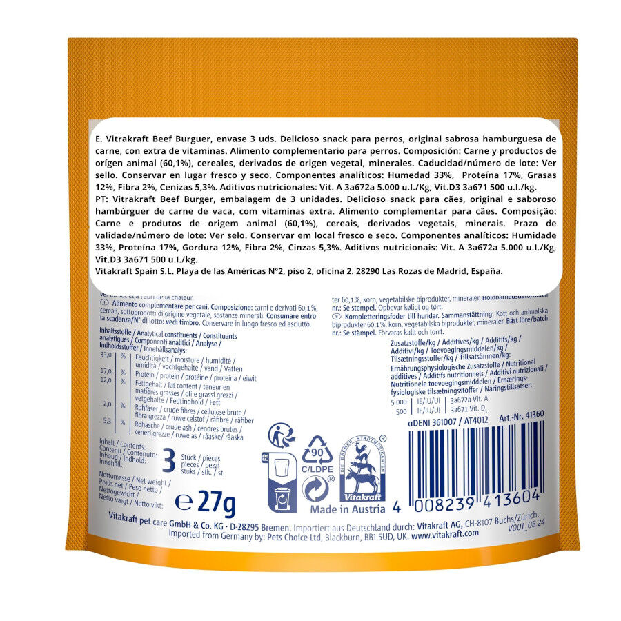 27 g Vitakraft Beef Hamb&uacute;rguer  para c&atilde;es, , large Imagem n&uacute;mero 2