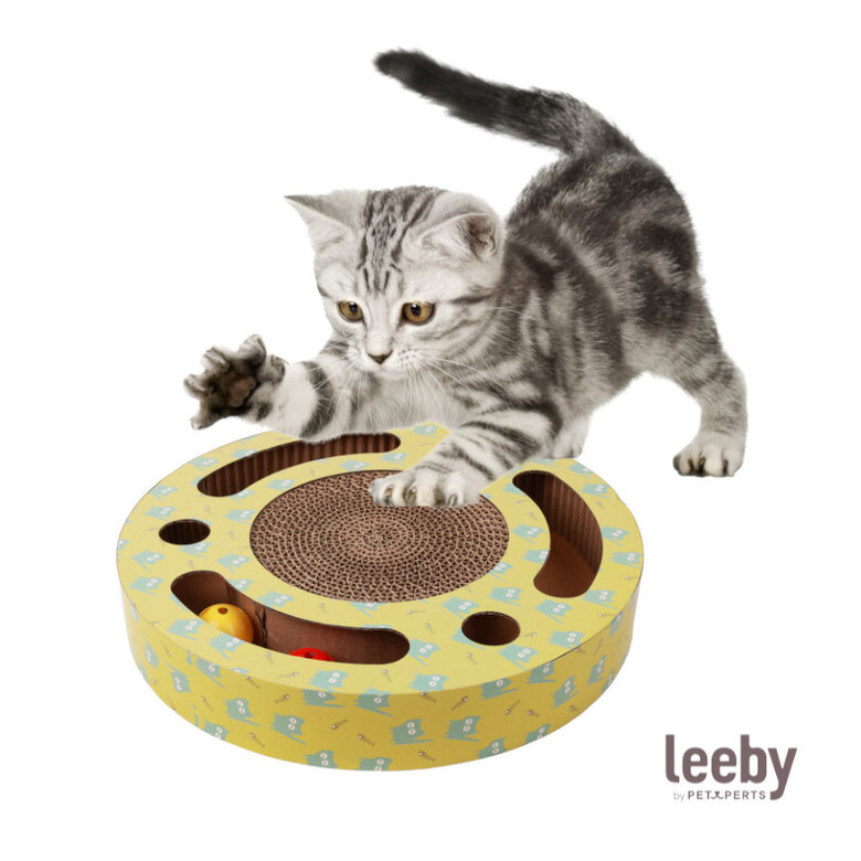Leeby Pelusa arranhador de cartão com bola e estampado amarelo para gatos,  Imagem número 2 Leeby Pelusa arranhador de cartão com bola e estampado amarelo para gatos, , large Imagem número 2