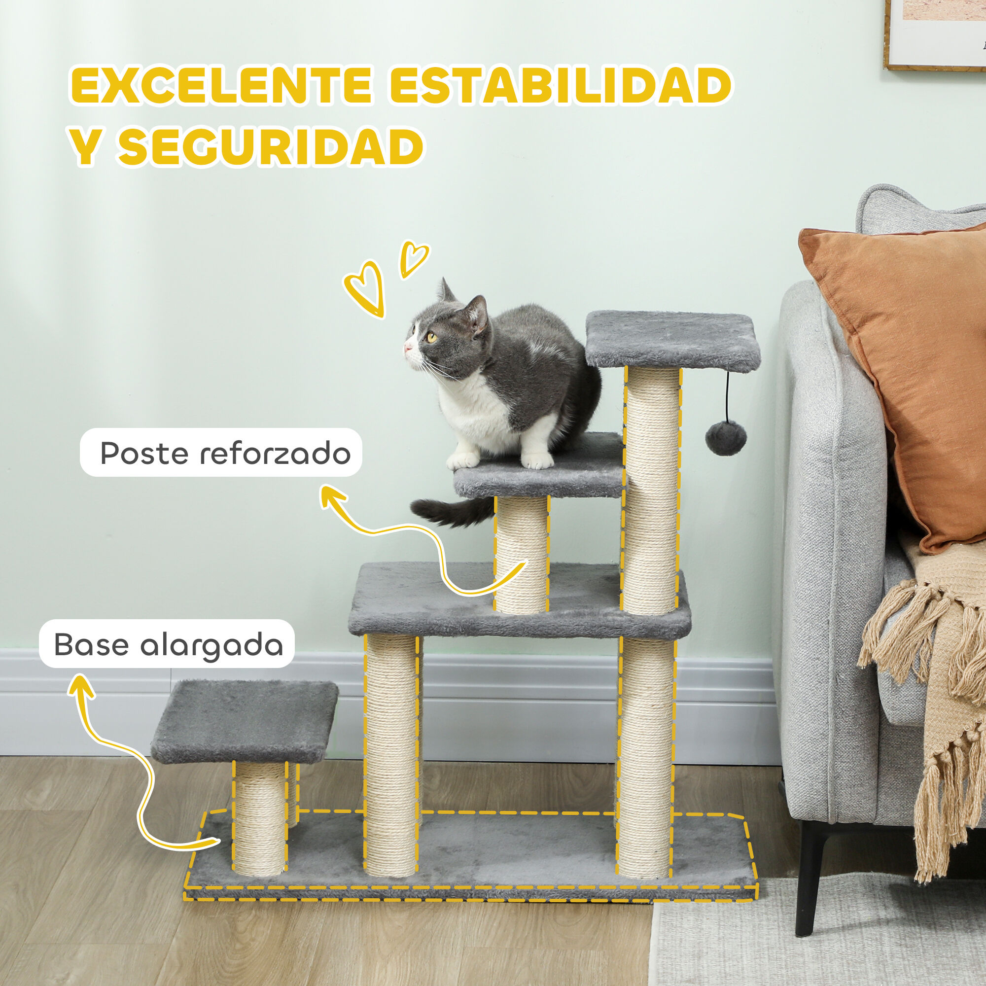 PawHut Escalera para Mascotas Gris, , large Imagem n&uacute;mero 4