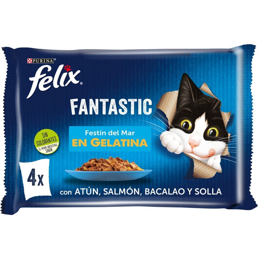 4 saquetas x 85 g Felix Fantastic Banquete do Mar saqueta em gelatina para gatos, , large Imagem n&uacute;mero 1