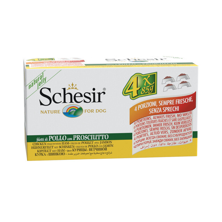 4 latas x 85 g Schesir Adult Frango e Presunto lata para cães,  Imagem número 1 4 latas x 85 g Schesir Adult Frango e Presunto lata para cães, , large Imagem número 1