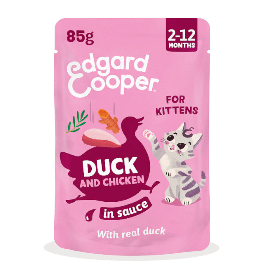 85 g Edgard & Cooper Kitten Comida h&uacute;mida de pato e frango em molho em saquetas para gatos, , large Imagem n&uacute;mero 1