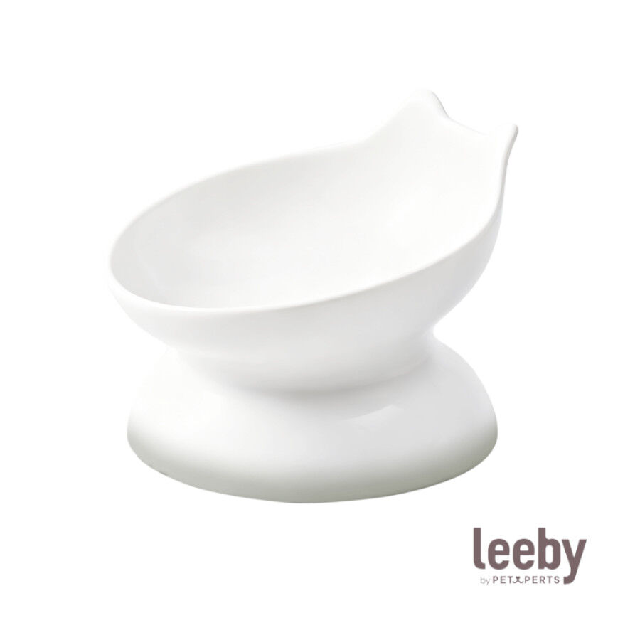 Leeby Comedouro Elevado Inclinado de Cer&acirc;mica Branco para gatos, , large Imagem n&uacute;mero 2