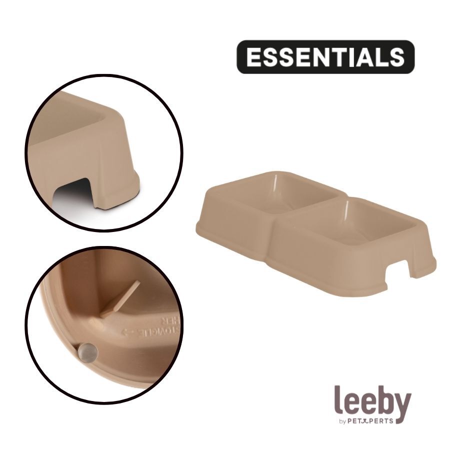 Leeby Comedouro Duplo Quadrado Taupe para c&atilde;es, , large Imagem n&uacute;mero 3