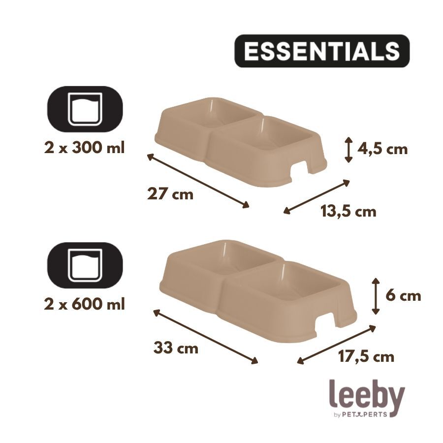 Leeby Comedouro Duplo Quadrado Taupe para c&atilde;es, , large Imagem n&uacute;mero 4