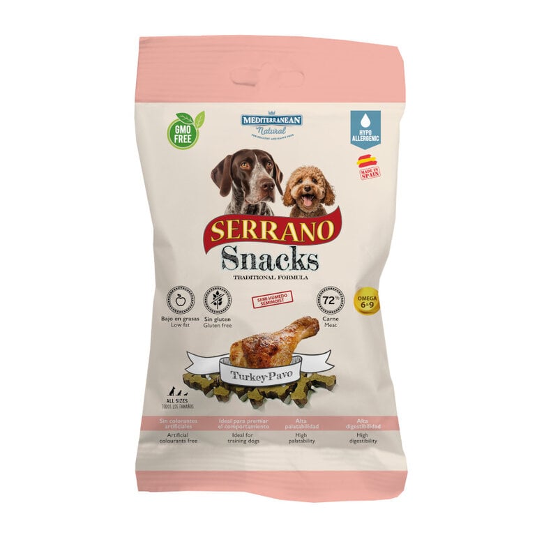 85 g Mediterranean Natural Serrano Biscoitos Peru para cães,  Imagem número 1 Galletas Serrano Snacks para perros sabor pavo Imagem número 1