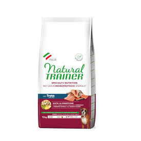 Natural Trainer Medium & Maxi Sensitive No Grain Ra&ccedil;&atilde;o de truta e batata para c&atilde;es