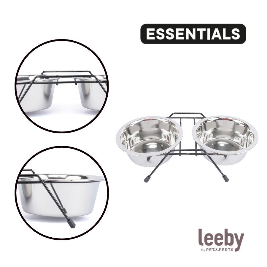 Leeby Comedouro Duplo em A&ccedil;o Inoxid&aacute;vel com Suporte para c&atilde;es e gatos, , large Imagem n&uacute;mero 3