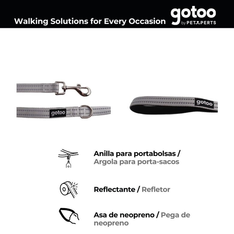 Gotoo Trela de nylon reflexiva cinza para cães,  Imagem número 3 Gotoo Trela de nylon reflexiva cinza para cães, , large Imagem número 3