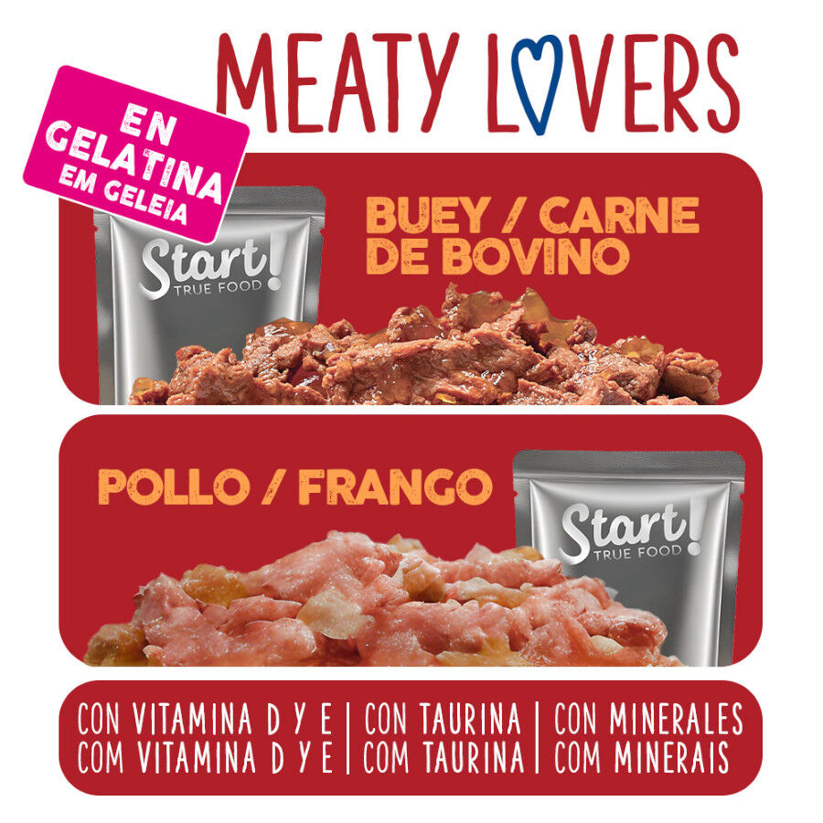 96 saquetas x 100 g Start Cat Alimento h&uacute;mido de carne. frango e peixe em saqueta para gatos , , large Imagem n&uacute;mero 3