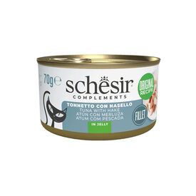 Schesir Atum com Pescada em lata de gelatina para gatos