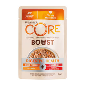 Wellness Core Boost Comida h&uacute;mida digestiva de peru em saquetas para gatos