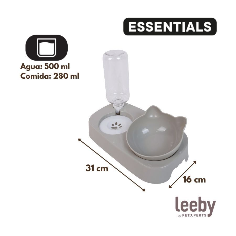 Leeby Comedouro e Dispensador de &Aacute;gua 2 em 1 Cinzento e Branco para gatos, , large Imagem n&uacute;mero 4