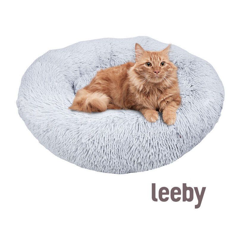 Leeby Cama Redonda Anti Stress de Pelo Cinzento para gatos, , large Imagem n&uacute;mero 2