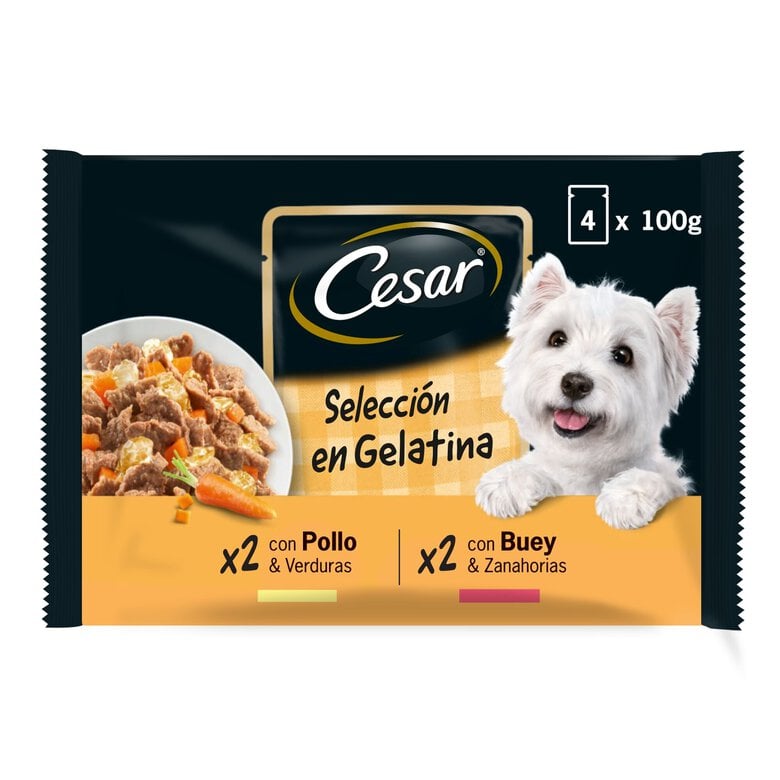4 saquetas x 100 g Cesar Mistura de Carnes Geleia em Saquinho para Cães - Multipack,  Imagem número 1 4 saquetas x 100 g Cesar Mistura de Carnes Geleia em Saquinho para Cães - Multipack, , large Imagem número 1