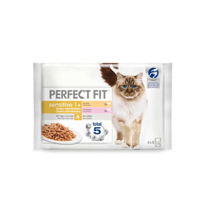 Perfect Fit Adult Sensitive Sterelized Frango e Salmão saqueta em molho para gatos