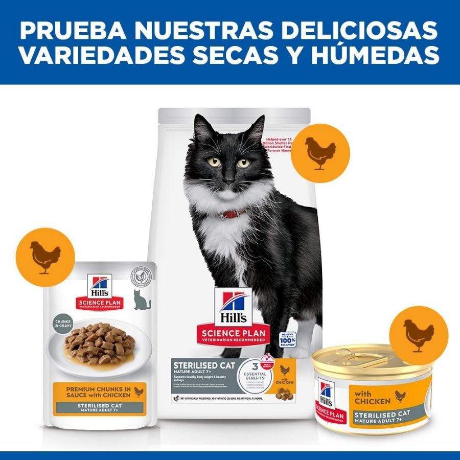 85 g Hill's Science Plan Mature Sterilised Comida h&uacute;mida Mousse de Frango para gatos, , large Imagem n&uacute;mero 6
