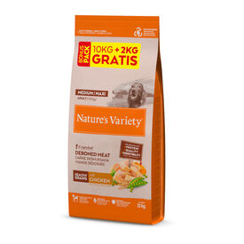 12 kg (10 +2 kg gr&aacute;tis!) Nature's Variety Healthy Grain Adult Medium Maxi Frango ra&ccedil;&atilde;o para c&atilde;es