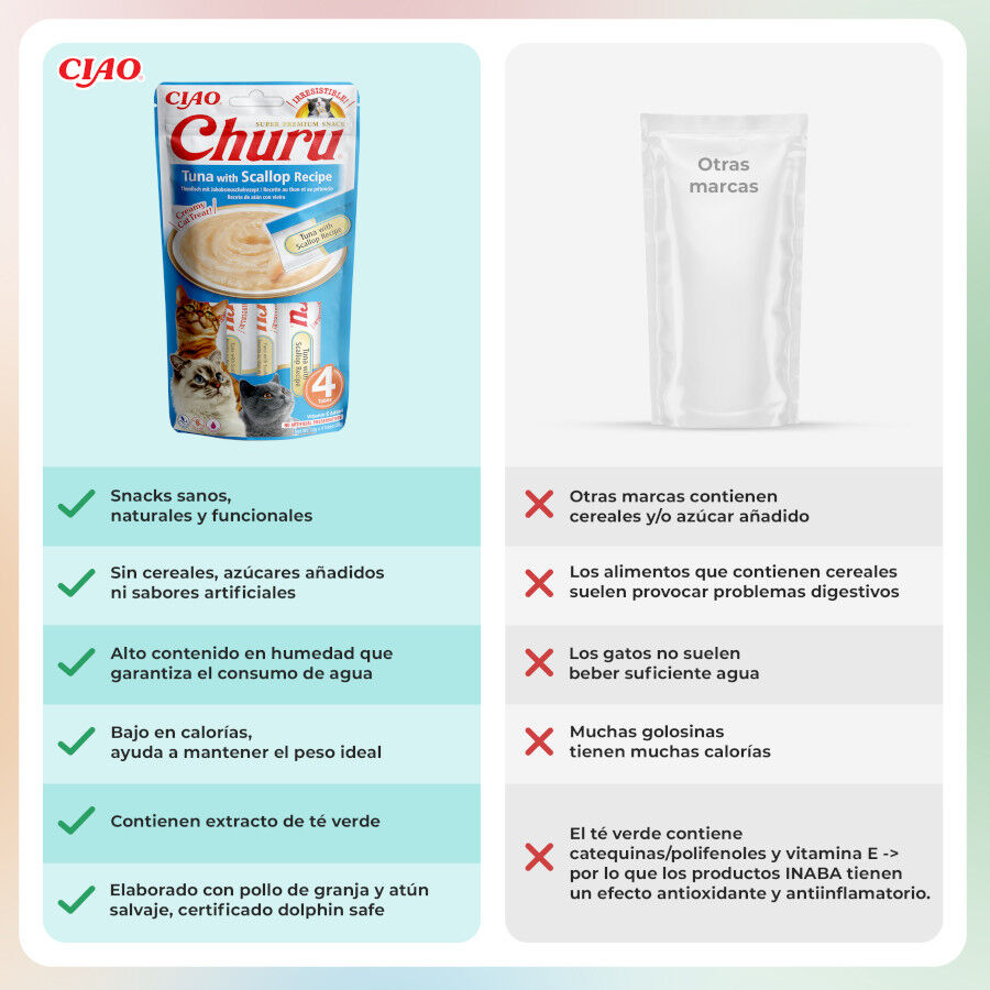 4 saquetas x 14 g Churu Snack Cremoso de Atum com Vieiras para gatos, , large Imagem n&uacute;mero 3