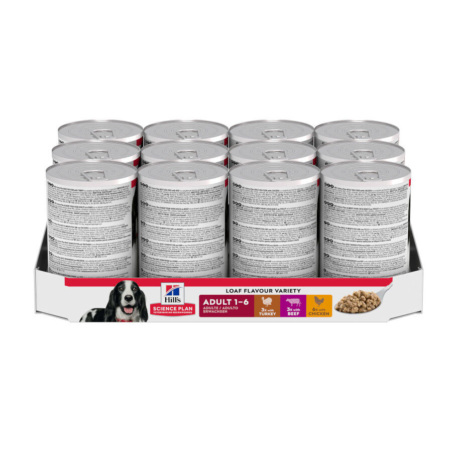 12 latas x 370 g Hill's Science Plan Adult 1-6 Frango, peru e carne de vaca em lata para c&atilde;es, , large Imagem n&uacute;mero 2