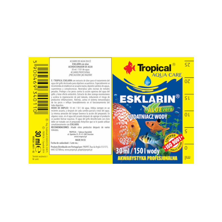 30 ml Tropical Esklarin com &Aacute;lo&eacute; Acondicionador de Agua para aqu&aacute;rios de agua doce, , large Imagem n&uacute;mero 2