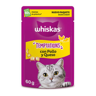 Whiskas Temptations Snacks Frango e Queijo para Gatos 