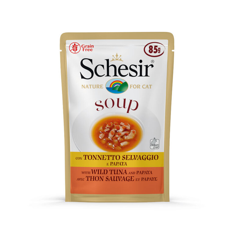 85 g Schesir Soup Atum com Papaia saqueta para gatos,  Imagem número 1 85 g Schesir Soup Atum com Papaia saqueta para gatos, , large Imagem número 1