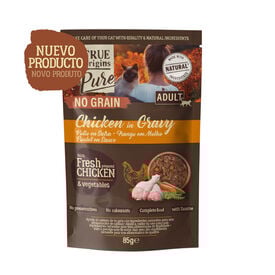 True Origins Pure No Grain Comida h&uacute;mida de frango em saqueta para gatos
