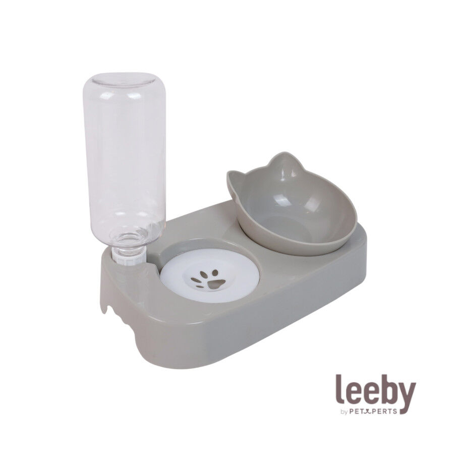 Leeby Comedouro e Dispensador de &Aacute;gua 2 em 1 Cinzento e Branco para gatos, , large Imagem n&uacute;mero 2