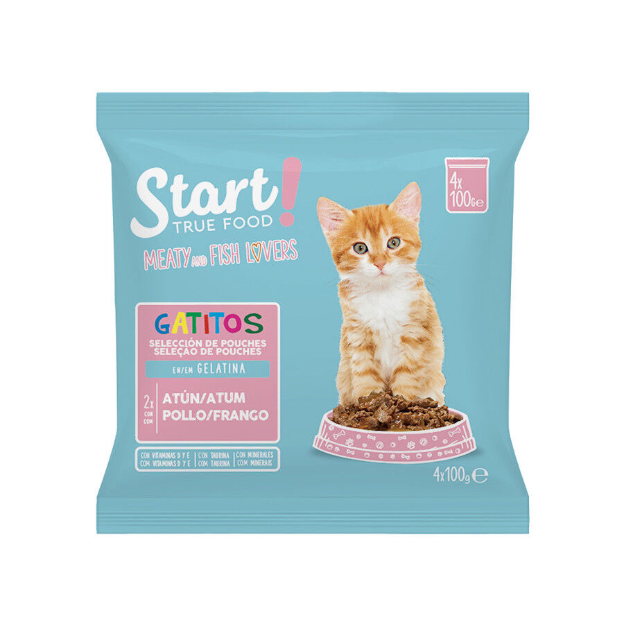 4 saquetas x 100 g Start Kitten Mix Frango e Atum Geleia em saqueta, , large Imagem n&uacute;mero 1