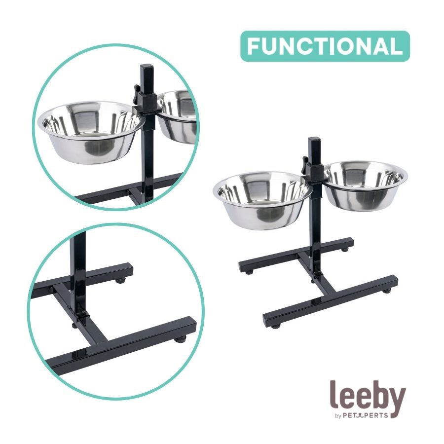 Leeby Comedouro Duplo Ajust&aacute;vel em A&ccedil;o Inoxid&aacute;vel para c&atilde;es, , large Imagem n&uacute;mero 3