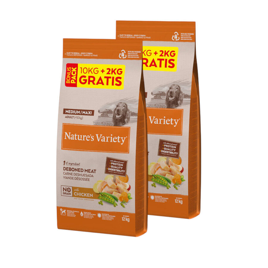 24 kg (20 + 4 kg gr&aacute;tis!) Nature's Variety No Grain Adult Medium Maxi Frango ra&ccedil;&atilde;o para c&atilde;es Pack poupan&ccedil;a!, , large Imagem n&uacute;mero 1