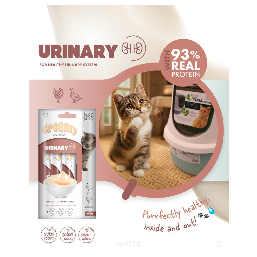 4 sobres x 15 g M-Pets Creamy Urinario Pato y Pollo snack para gatos, , large Imagem n&uacute;mero 4