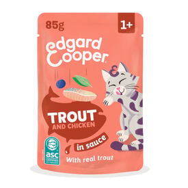Edgard & Cooper Comida h&uacute;mida de truta e frango em molho me saquetas para gatos