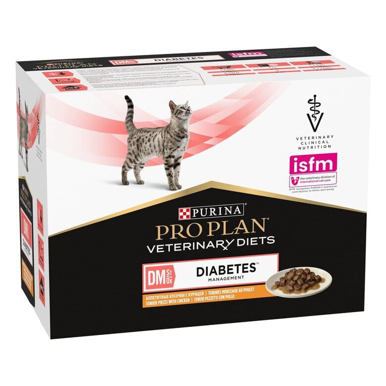 10 saquetas x 85 g Pro Plan Veterinary Diets DM saquetas para gatos , , large Imagem n&uacute;mero 1