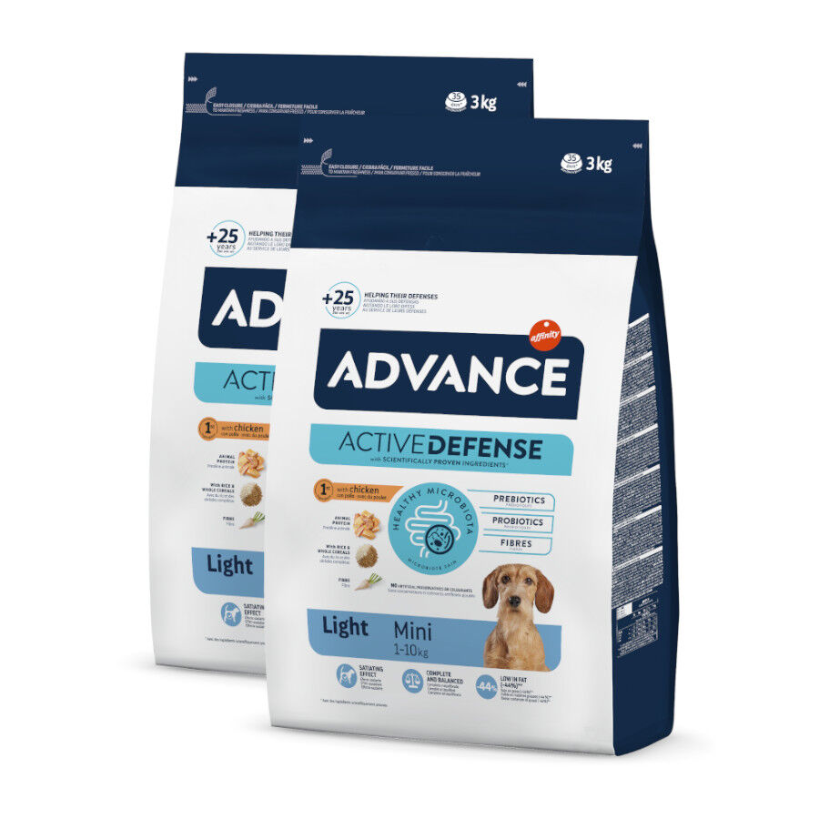 2 x 3 kg Advance Active Defense Mini Light Frango e Arroz ra&ccedil;&atilde;o para c&atilde;es Pack poupan&ccedil;a!, , large Imagem n&uacute;mero 1