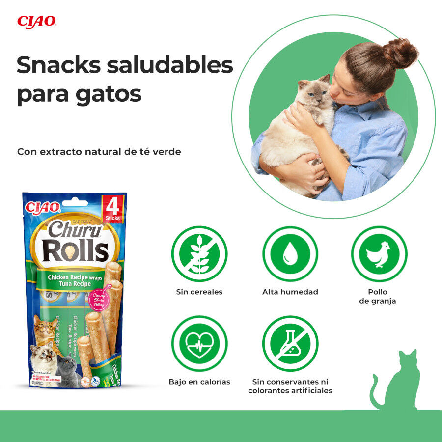 4 saquetas x 10 g Churu Sticks Rolls de Atum para gatos, , large Imagem n&uacute;mero 2